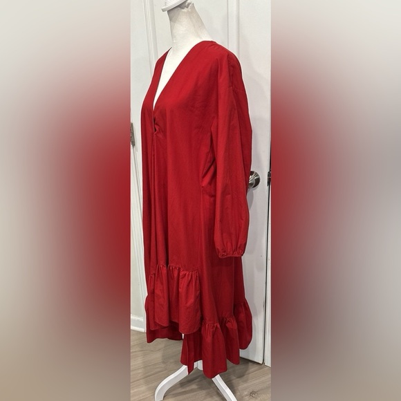ZARA Red Asymmetrical Ruffle Midi Dress – Size M (US 6–8) EUC - Picture 6 of 11